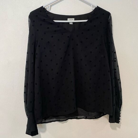 J.Crew Black Sheer Polka Dot Blouse Long Sleeve | Size M - Picture 1 of 4